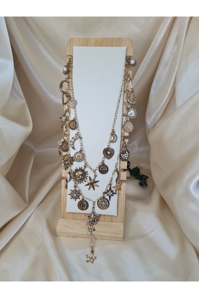 ZEYM قلادة سلسلة على شكل شمس وقمر ونجمة باللون الذهبي - قلادة أنيقة مع تفاصيل...