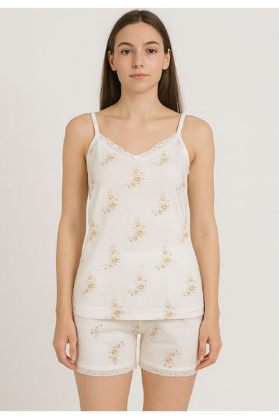 TOSKI Women's pajama with cami top and yellow flower print shorts