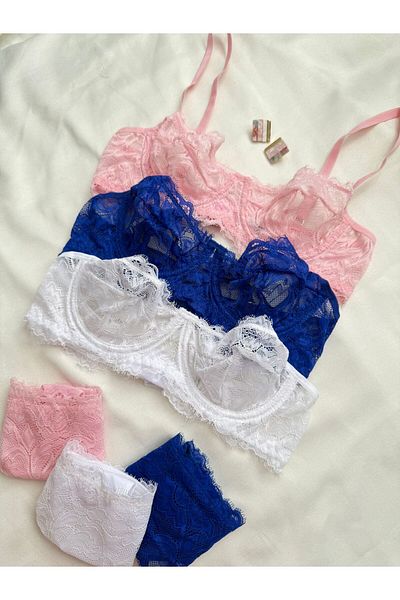 İNKO İÇ GİYİM Lace Underwire Uncovered Bra Thong Set Set of 6