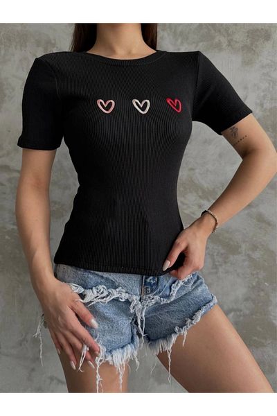 KAZAX Blouse with Triple Heart Embroidery