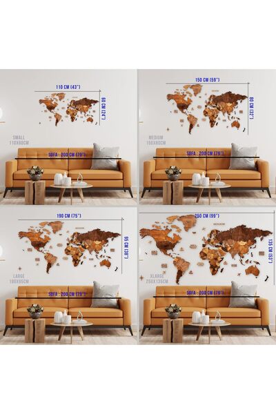 MapofX Ahşap Dünya Haritası Duvar Tablosu Ofis Dekor (Basic, Small - 110x60 cm, Ahşap) MF506