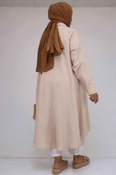Eslina 58093 large size mevlana cut muslin shirt - beige