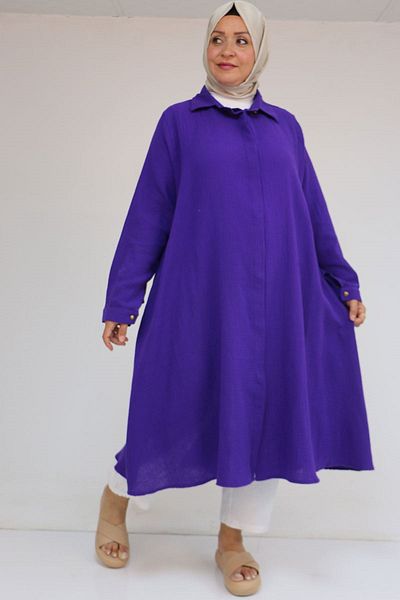 Eslina 58093 Large Size Mevlana Cut Muslin Shirt - Purple