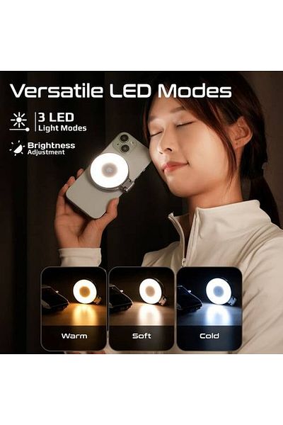 Promate Promate Ultra-Slim LED Selfie Light with MagSafe Compatible, 3 Lighting Modes, Brightness Control, Built-in Mirror