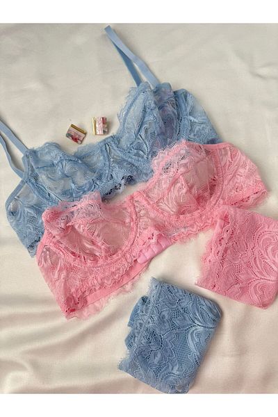 İNKO İÇ GİYİM Lace Underwire Cupless Bra Thong Set Set of 4