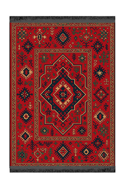 Rugs Modern Halı MOSSO Κόκκινες και Μαύρες Αποχρώσεις Εθνοτικά Μοτίβα με Σχέδ...