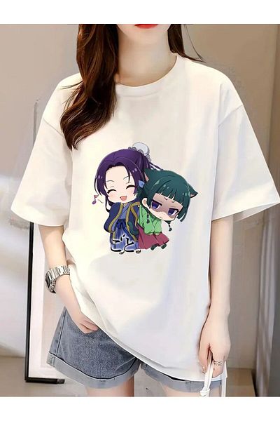 DEEFWEAR White Jinshi and Maomao Couple Printed Unisex Oversize Tshirt