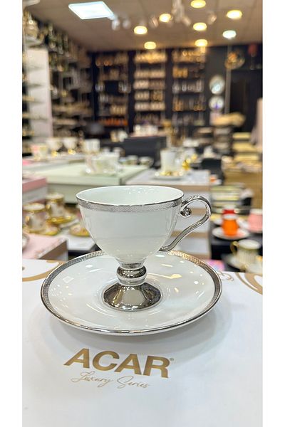 Vakıf home Acar Porcelain Silver Footed Silver Color Coffee Cup Set
