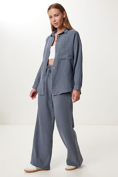 Lovelyİstanbul Oversize Muslin Shirt Trousers Set Lsa0014 Anthracite 36
