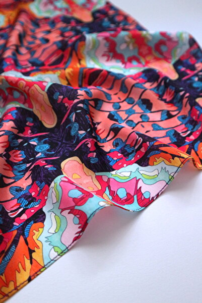 THE MOON Mia Symmetrical Abstract Patterned Silky Satin Scarf