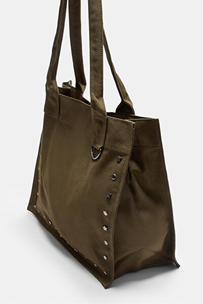 Stradivarius Studded fabric tote bag