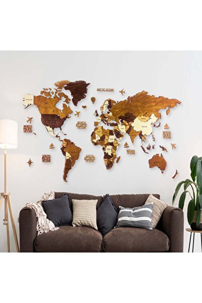 MapofX Ahşap Dünya Haritası Duvar Tablosu Ofis Dekor (Plus, XLarge - 250x135 cm, Ahşap) MF512