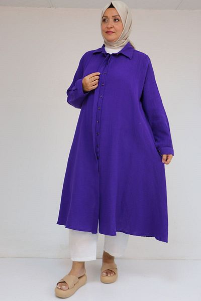 Eslina 58093 Large Size Mevlana Cut Muslin Shirt - Purple