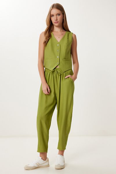 Lovelyİstanbul Crinkle Vest Baggy Trousers Set Lrv0109 Peanut Green 40