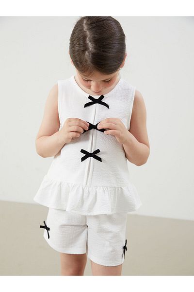 LC Waikiki Ribbon Detailed Girls' Blouse and Shorts Set of 2