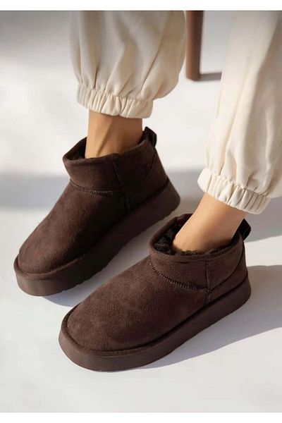 redtan Γυναικεία Bitter Brown Mini Suede Sheepskin Half Boots Flat Sole Γυναικεία παπούτσια