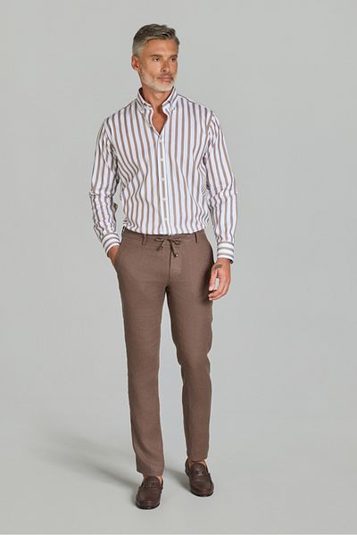 10 NMR Elastic Tan Linen Men's Trousers
