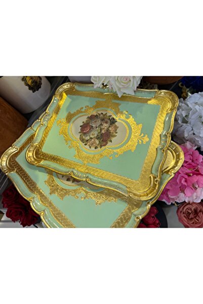 LM Esterhomedecor 2 Pcs Original Italian Rose Tree Tray 6 and 8 Seater Mint Green