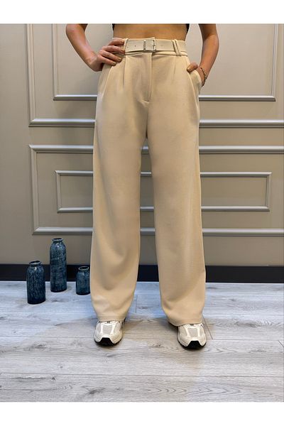 geenz manifacture Women's Belted Stone Lycra Crepe Palazzo Trousers