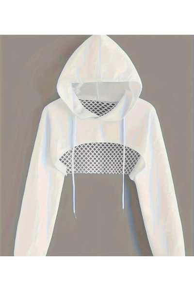 shop Beyaz file detaylı uzun kollu yazlık crop