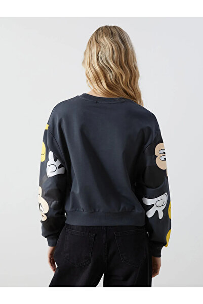 LC Waikiki XSIDE Antrasit Bisiklet Yaka Mickey Mouse Baskılı Kadın Sweatshirt