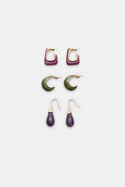 Stradivarius Set of 3 contrast hoop and droplet earrings