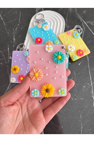 EMKSHOP Çiçekli Açılır Ayna Anahtarlık Çanta Süsü Charm Ayna