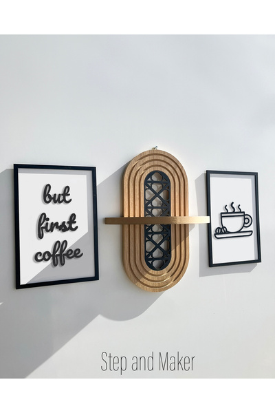 Step and Maker Raft de perete cu două niveluri „But First Coffee Table” și modelat în centru