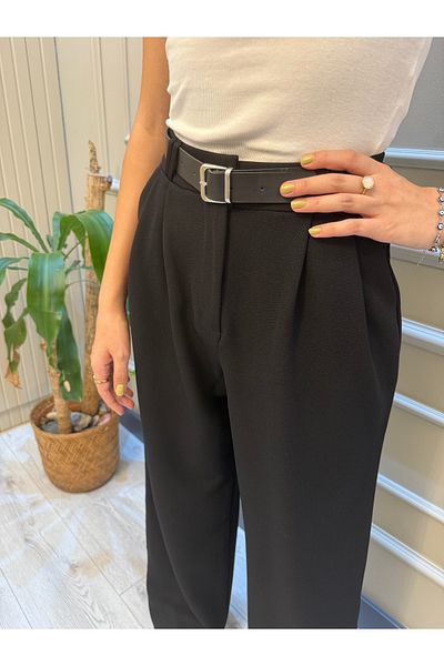 geenz manifacture Pantaloni Palazzo din crepon lycra cu centură pentru femei negre