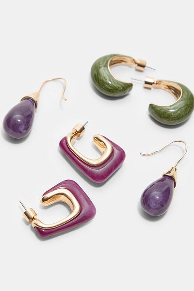 Stradivarius Set of 3 contrast hoop and droplet earrings