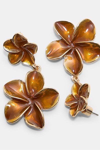 Stradivarius Enamelled double flower earrings