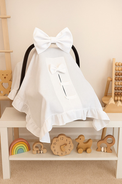 Babycitytr %100 Pamuk Beyaz Müslin Fırfırlı Puset Örtüsü
