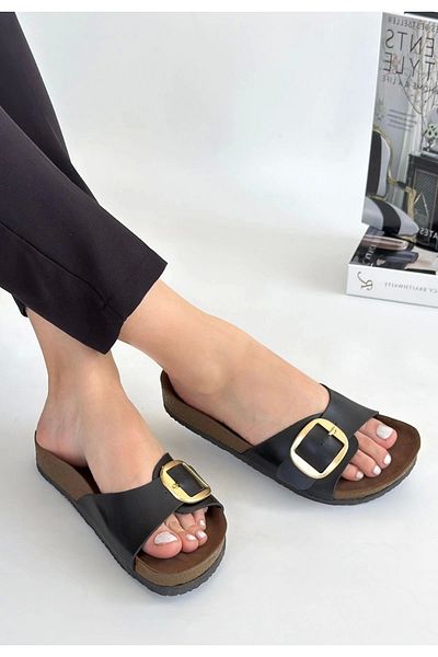 Ayça Zooy Black Skin Slippers