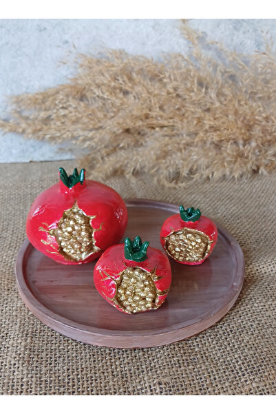 Mutlu El Yapımı 3'lü Dekoratif Altın Detaylı Nar Seti Hediyelik