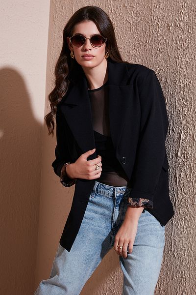 Lela Jachetă blazer cu model mono guler cu căptușeală cu detaliu Jachetă 6524430