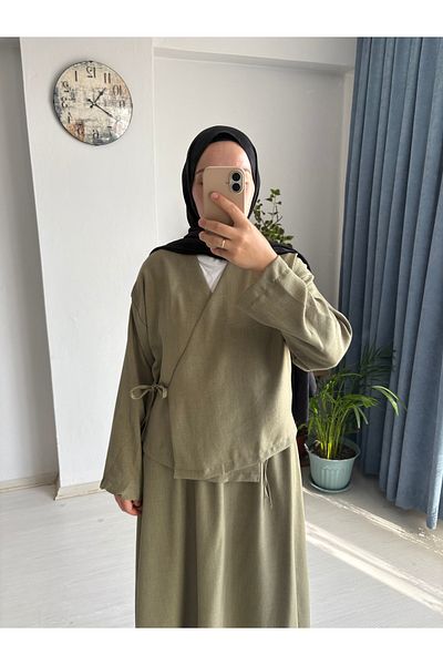 MODA EGE Linen Fabric Skirt Kimono Set