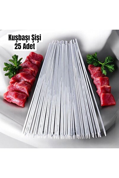 YILMAZNARGİLE Kuşbaşı Şişi 25 Adet 55 Cm,Et Mangal Yassı Şiş,Barbekü Şişi,Man...
