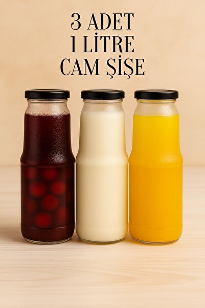 Rotanev 3 Adet 1 Litre Şeffaf Sürahi Süt, Ayran, Su, Limonata, Meşrubat Şişes...