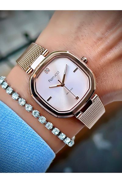 Ferrucci Women's Wristwatch Straw Cord 3 Atm Water Resistant Bracelet Design Square Watch with Gift