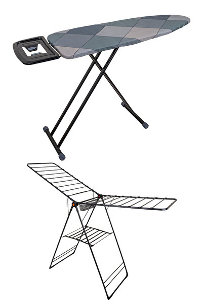 Cıngıllıoğlu Star Ütü Masası-Flamingo Çamaşır Kurutma Askısı Ekonomik Çeyiz Seti Siyah