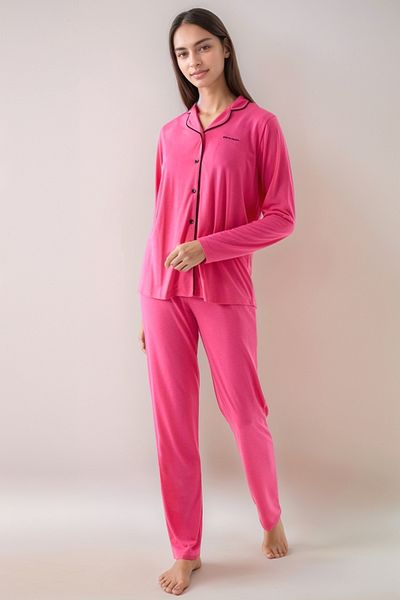 Pierre Cardin Women's Shirt Collar Long Sleeve Buttoned Pajama Set
