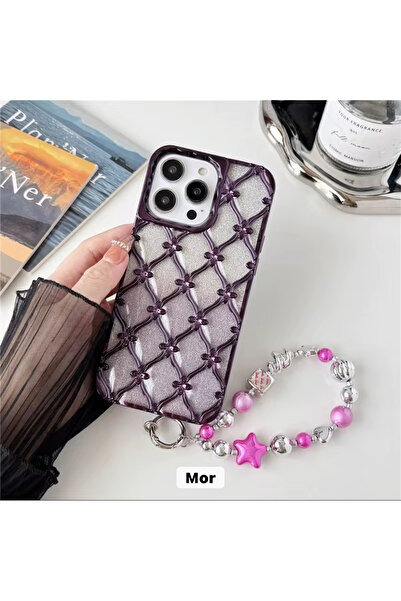 DGN İphone 11 Uyumlu Yıldız Çiçek Kaplama Simli Kağıtlı Bileklik Hediyeli Kılıf