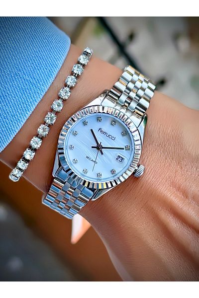 Ferrucci Women's Wristwatch Steel Cord 3 Atm Water Resistant Original Product with Calendar Bracelet Gift