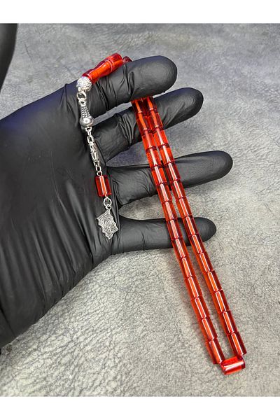 Mos Tespih Cut High-End Fire Red Crimping Amber Prayer Beads