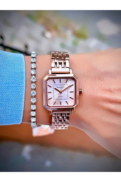 Ferrucci Women's Wristwatch Steel Cord 3 Atm Water Resistant Bracelet Design Square Watch with Gift