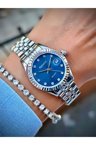Ferrucci Women's Wristwatch Steel Cord 3 Atm Water Resistant Original Product with Calendar Bracelet Gift