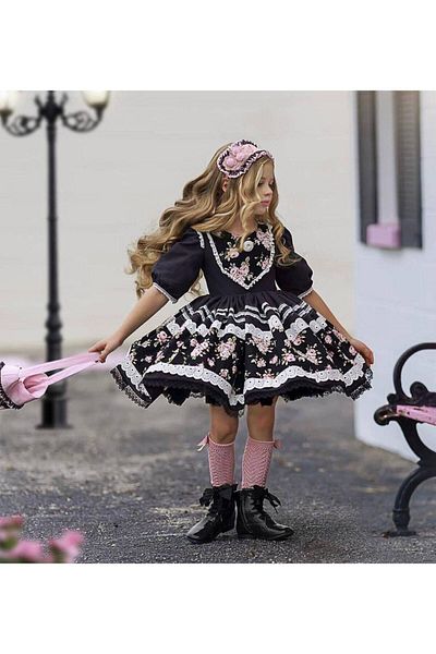 HÇ Hülya Çelik KİDSWEAR 2018 Girl's Black Dress & Bandana & Bag Set