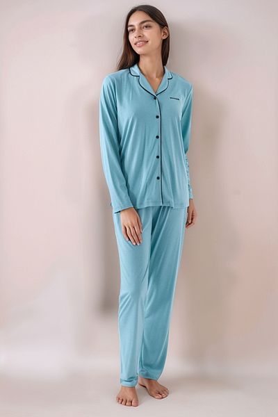 Pierre Cardin Women's Shirt Collar Long Sleeve Buttoned Pajama Set