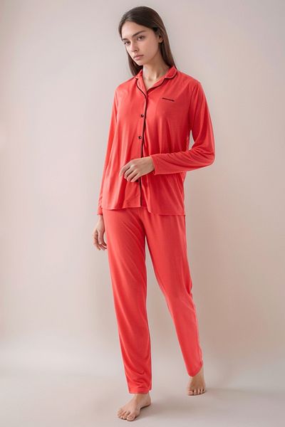 Pierre Cardin Women's Shirt Collar Long Sleeve Buttoned Pajama Set