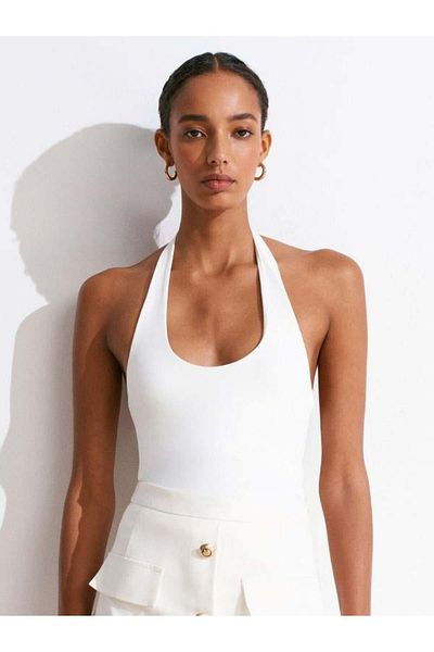 Dilvin 31753 Halter Neck Top White